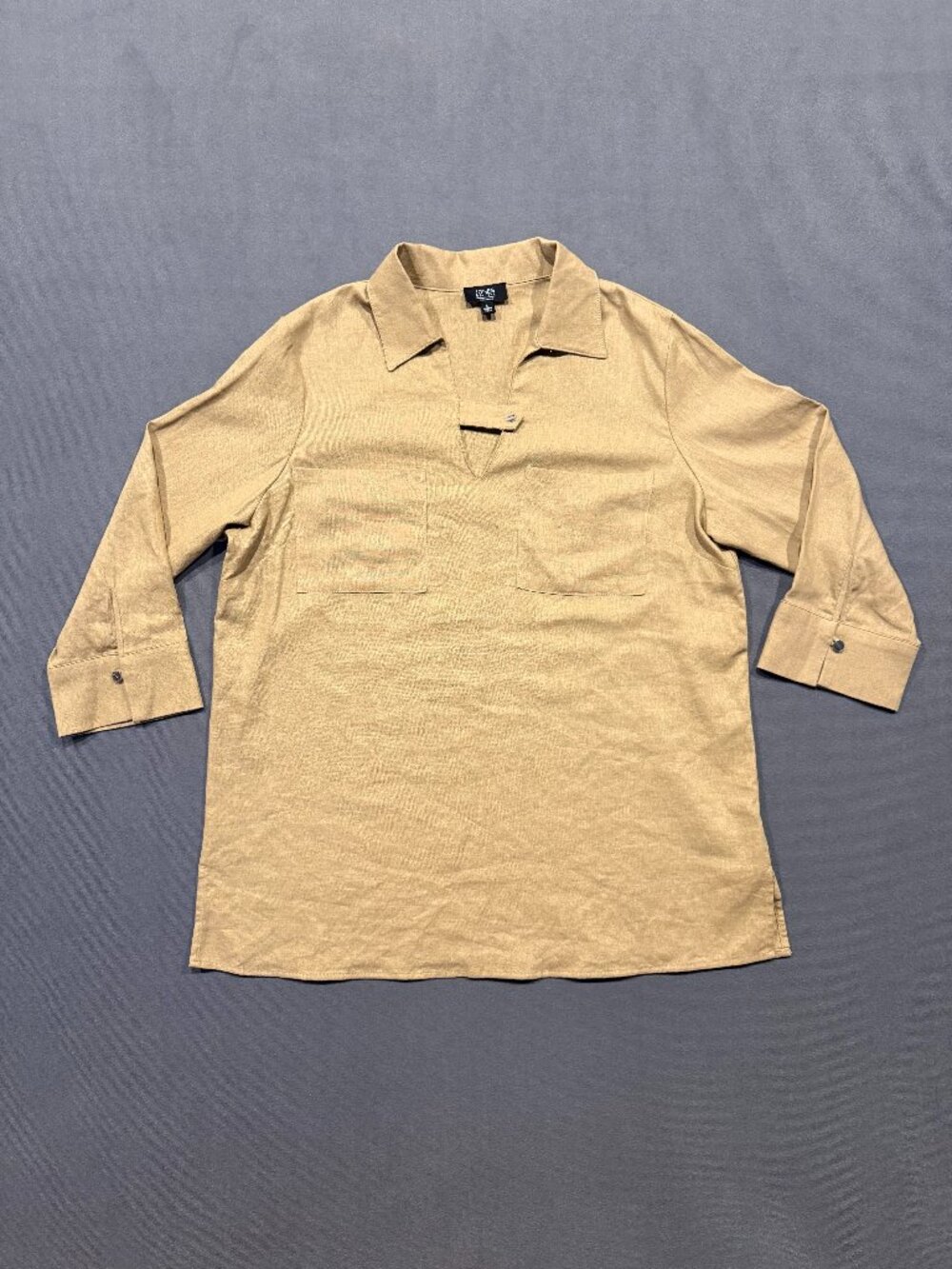 Jones New York Signature Women’s L Tan Utility Pullover Blouse Minimalist